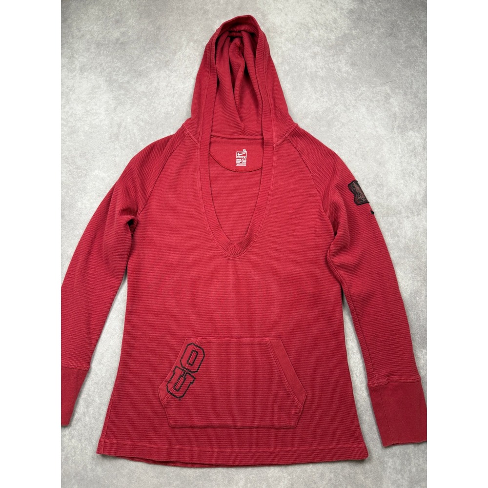 Nike Team Y2K Oklahoma Sooners Womens XL Red Waffle Knit V-Neck Hood Pullover OU